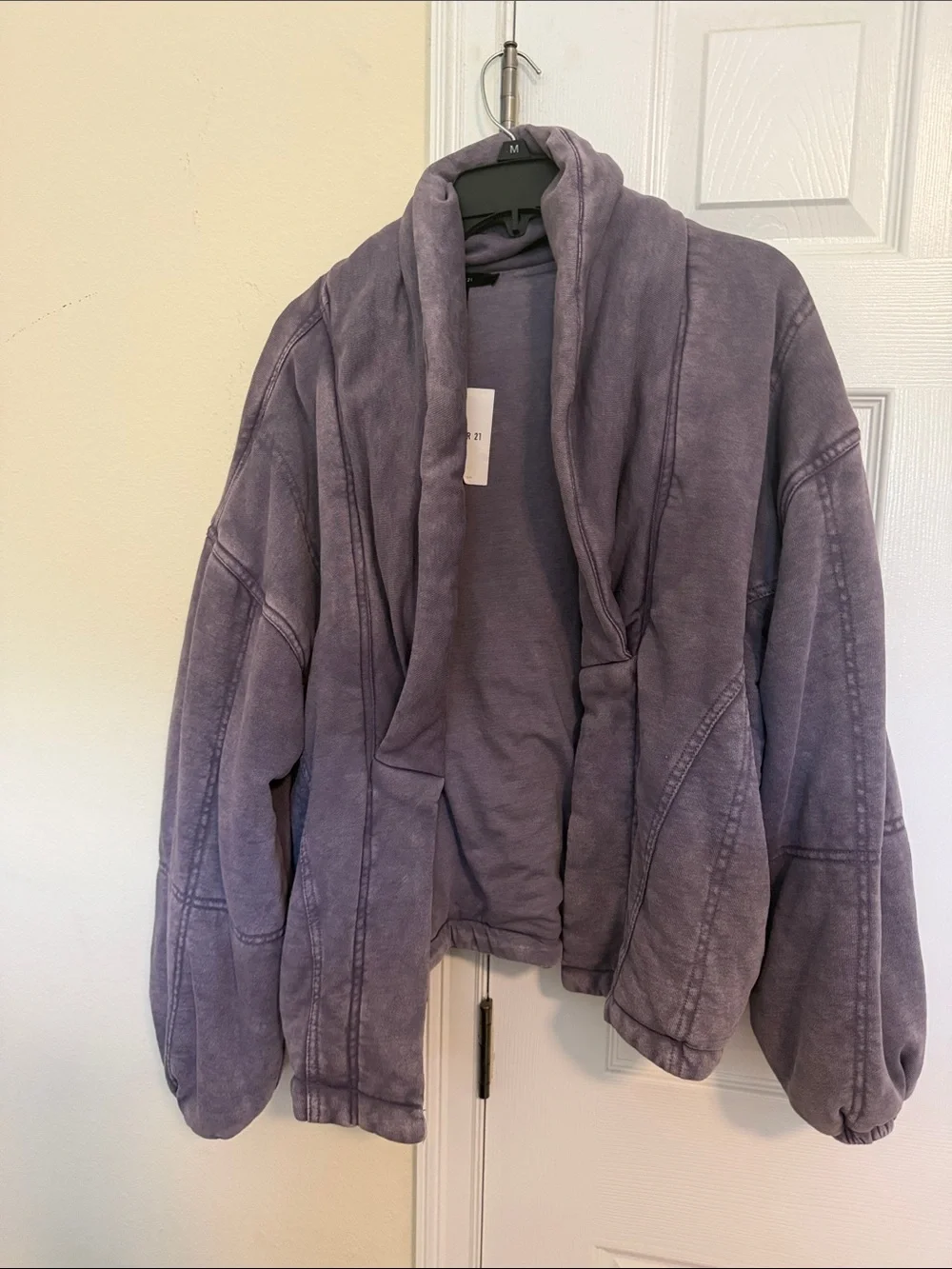 Forever 21 Plush Shawl-Collar Teddy Jacket in Dusty Purple